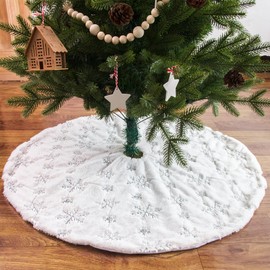 Christmas Tree Skirt, Christmas Decoration, Tree Decoration, Santa Ornament, Glamorous Tree Skirt, Diameter 30.7 / 35.4 inches (78 / 90 cm), Snowflake, Embroidery, Create Atmosphere, Cute Tree Skirt