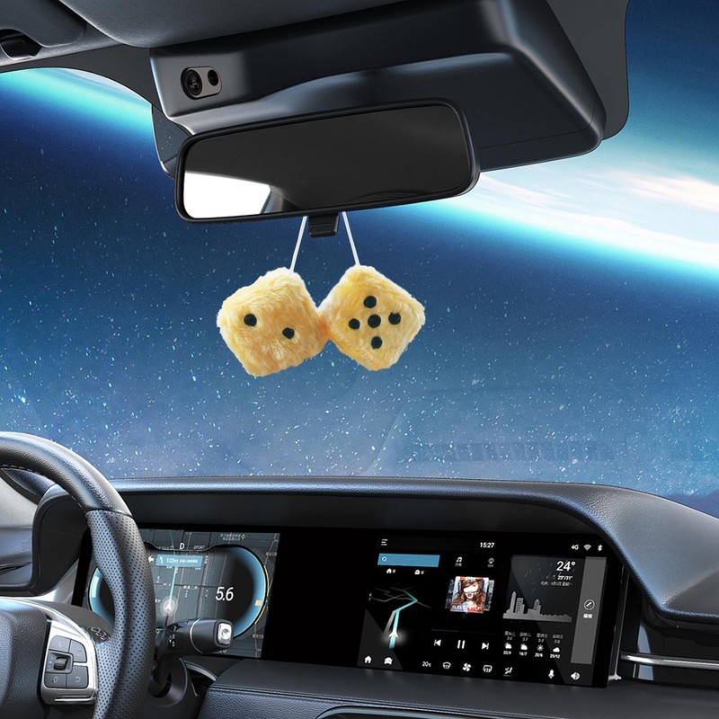 Couslcd Pair Fuzzy Plush Dice for Car Mirror, 2.75'' Retro