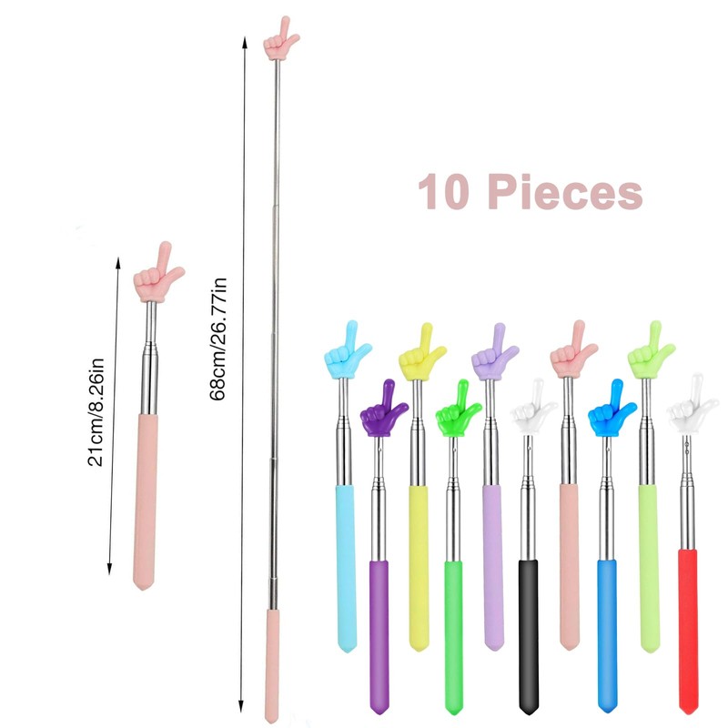 Pack of 10 Extendable Pointer Sticks, Telescopic Teacher Pointers, Finger