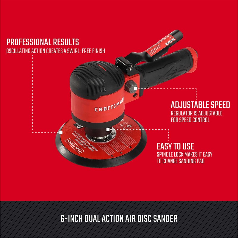 CRAFTSMAN 6-in Dual Action Sander, Swirl-Free Finish, Adjustable Speed Control,