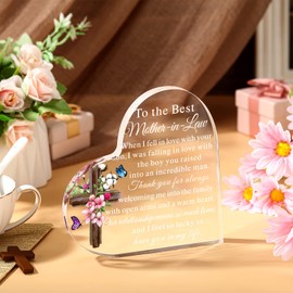 Kathfly Christmas Gifts Birthday Gifts for Mom Bonus Mom Mother in Law from Daughters Son Meaningful Ideal Gifts Acrylic Heart Keepsake Paperweight for Christmas Anniversary(Mother In Law)