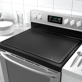 Ottkids Stove Top Cover for Electric Stove - Heat Resistant Silicone Stove Top Cover,Glass Stove Top Protector,Extra Thick Flat Range Cover,Oven Top Protector,Coffee Bar Mat,29.8"L x 20.9", Black