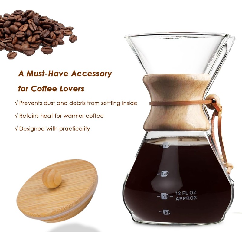 Bamboo Lid for Chemex Coffee Makers 3/6/8/10 Cup, Innovative Design,