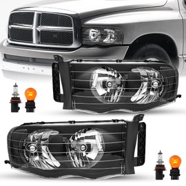 SOCKIR Headlight Assembly Compatible with 02-05 Dodge Ram 1500 and 03-05 Dodge Ram 2500/3500 Pickup Truck Replacement Headlamp w/Bulbs Black Housing & Clear Reflector