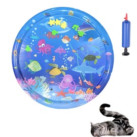 Pet Water Bed, Thickened Comfort Cat Play Mat, Summer Pets Cooling Water Sensory Play Pad with Inflator, Non-Scratch Design Comfort Waterbed for Cat & Dog (E)