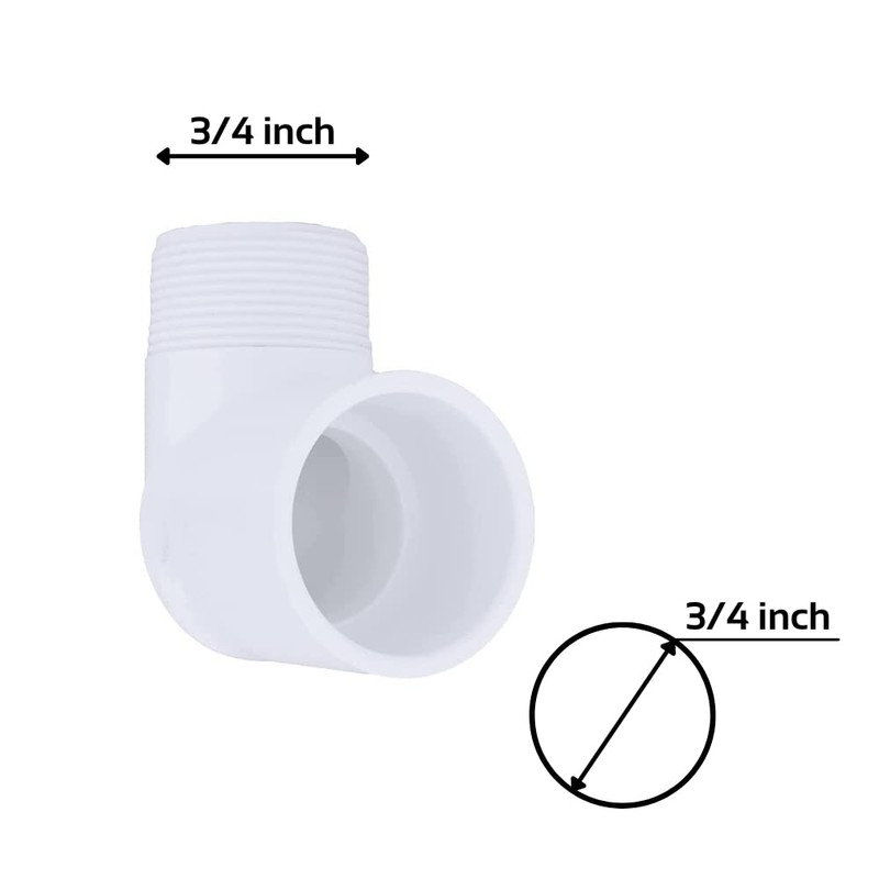 PVC 90 Degree Elbow Pipe Connector – 3/4 inch MNPT