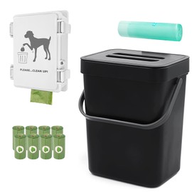 Small Dog Waste Station for Home ｜ Mini Mountable Dog Poop Bucket Outdoor Poop Bag Dispenser Wall Mount 8 Doggie Bag Rolls 1 Drawstring Trash Bag Roll (Mini Bucket + Dispenser + Bags)