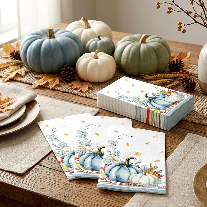 40 Pack Fall Disposable Paper Decorative Thanksgiving Leaf Pumpkin Napkins