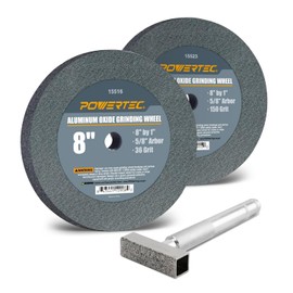 POWERTEC Bench Grinder Wheel + Diamond Wheel Dresser 8 Inch 36 & 150 Grit, Aluminum Oxide Grinding Wheel for Bench Pedestal Grinder, 1" Thick 5/8" Arbor, Sharpening Shaping Blade, Chisel, Drill Bits