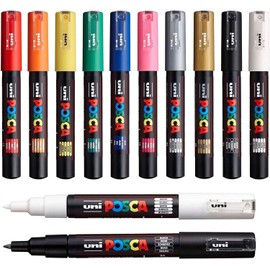 Posca - PC-1M Art Paint Marker Pens - Professional Set of 12 - Includes Extra Black and White