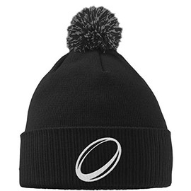Hippowarehouse Rugby Ball Logo Embroidered Beanie Hat with Bobble Black