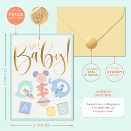 Sweetzer & Orange Baby Shower Card with Gold Foil – Gender Neutral Baby Shower Greeting for Boy or Girl – 5”x7” Baby Congratulations Card with Envelope & Gold Sticker – 300gsm Cardstock