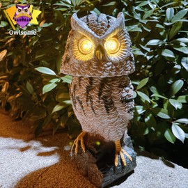 Owlsome Solar Tiger Owl with Flashing Eyes, Rotating Head, Hoot Sound, Motion Detector and Silent Mode, Plastic Owl Garden Sculpture, Garden Decoration