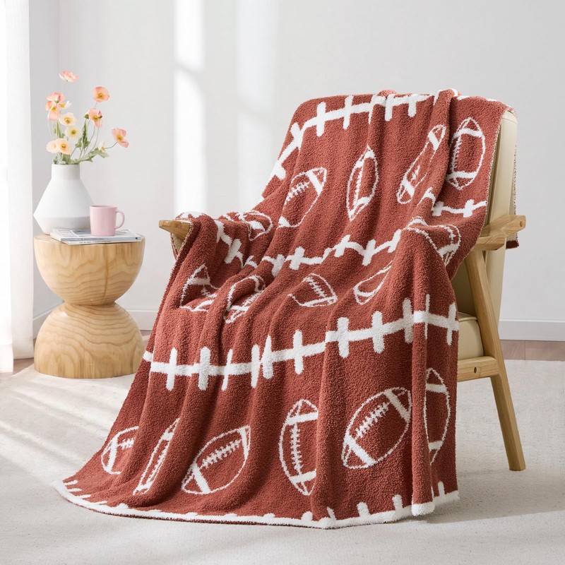 Brown Football Throw Blanket for Couch, Microfiber Fluffy Warm Cozy