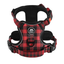 IVY&LANE Throat Friendly Adjustable Dog Harness, Reflective, Breathable, Pull Prevention, Walks, Shiba / Akita Inu, Training, Torso, for Small / Medium / Large Dogs, Harness Only, Size M, Red Plaid