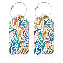 iapodiad Luggage Tags for Suitcase,2 Pack Tropical Plants Luggage Tag,PU Leather Id Label Luggage Tags with Stainless Steel Loop and Privacy Cover for Women Men Teens Travel