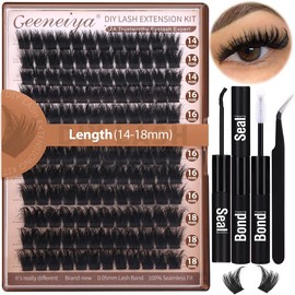 Geeneiya 200D Lash Extension Kit 12-20mm D Curl Thick Fluffy DIY Eyelash Extension Kit with Wterproof Bond and Seal, Tweezers Cosmetic Makeup - Specification: 200D Fluffy (14-18mm)