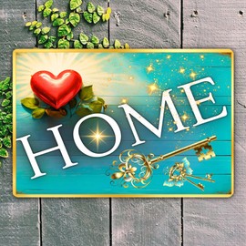 Home Sign House Welcome Decorative Plaque – Metal Wall Décor, Front Door Accessories, Hallway, Family & Friends, Indoor/Outdoor 30cm x 20cm (Home Retro)