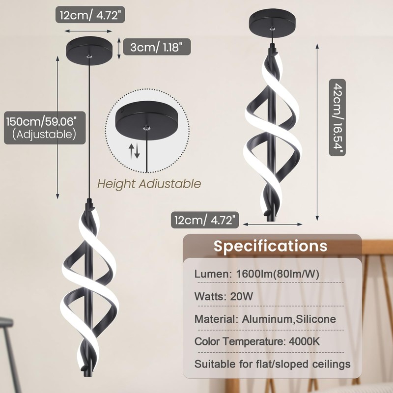 Vloitgol Black Pendant Light,4000K Modern LED Pendant Lights Kitchen Island,Adjustable