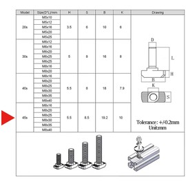 M8 x 35 mm, ranura en T de rosca métrica, tornillo en T deslizante, tornillo de cabeza de martillo, tornillo de tornillo en T para perfil de extrusión de aluminio de ranura en T estándar de 10 mm,