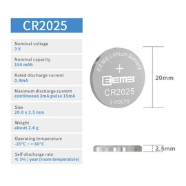 EEMB 10 Pack CR2025 Battery 3V Lithium Battery Button Coin Cell Batteries 2025 Battery for Key FOBs, calculators, Coin counters, Watches, Heart Rate Monitors, Glucose Monitors and More