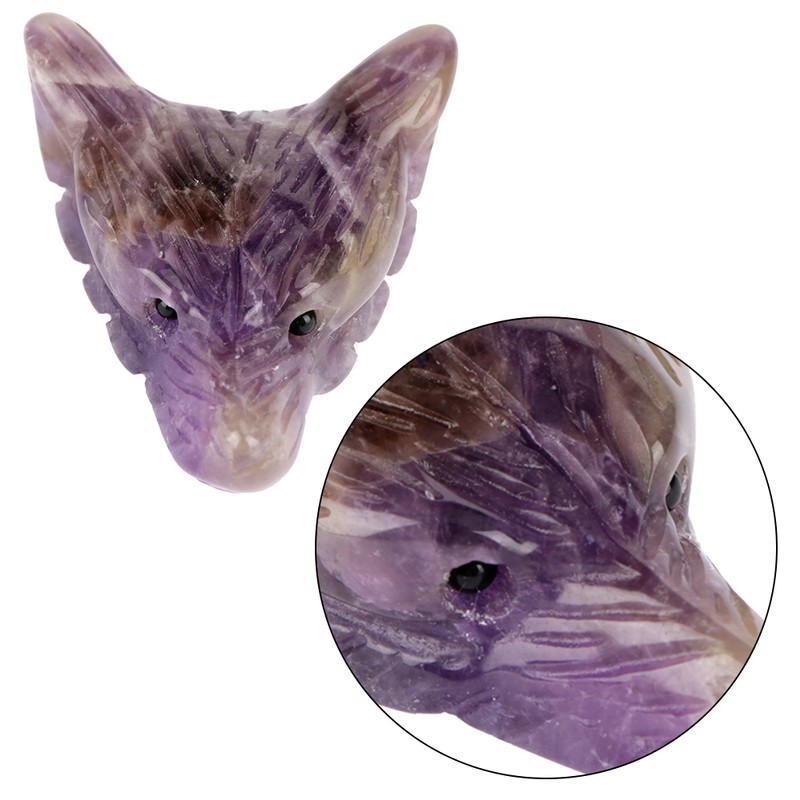 Wolf Head Statue Pendant Natural Stone Crystal Quartz Carved Necklace