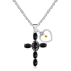 Tobestu YA4787 - Collar de cruz de circonita cúbica de corte ovalado con colgante de semilla de mostaza para mujer, joyería inspiradora de fe cristiana para oración y meditación de iglesia, Latón,