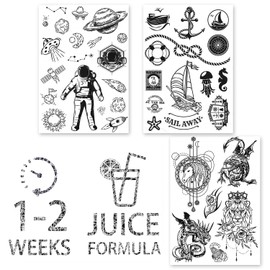 AWAKEN Temporary Fake Tattoos Juice Tattoo Semi Permanent Stickers Waterproof Plant Based Last 1-2 Weeks Unisex Design Astronaut Planets Galaxies Compass Arrow (Pack of 8)