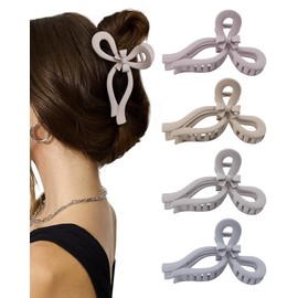 4 PCS Bow Hair Clips for Women Bow Claw Clip 5" Large Hair Claw Clips for Thick and Thin Hair Cute Bows Jaw Clip (MistyRose + Grey + Coffee + Khaki)