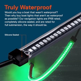 TRUE MODS Red Green LED Marine Navigation Light Strips for Boats [66/132 LEDs Per Strip] [Single/Dual Row] [IP68 Waterproof] [Flexible Housing] Navigation Bow Light for Kayak Pontoon Bass Fishing Boat