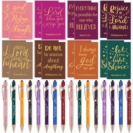 32 Pcs Bible Pens Notepads Gift Set Includes 16 Bible Verse Notebooks 16 Christian Pens Inspirational Notebooks Religious Journals for Church School Supplies