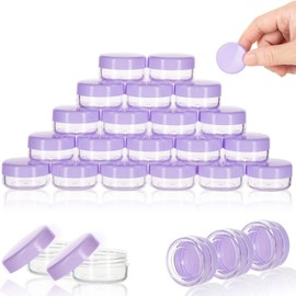 ZEJIA 3 Gram Sample Containers with Lids, 50 Count Tiny Sample Jars, 3ML Makeup Cosmetic Containers for Lip Balms, Lotion, Powder, Beauty Products(Purple Lids)