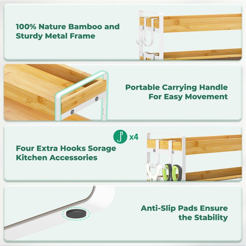 EsLuker.ly Spice Seasoning Rack Organizer Kitchen Countertop, 4 Tier Bamboo