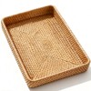 KALEKAIL Rattan Serving Tray, Woven Wicker Rectangle Tray Shallow Basket