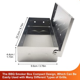 Smoker Box, Stainless Steel Smoker Box for Gas Grill, Charcoal Grill, Charcoal Grills & Kettle Barbecue Smoker Box, Smoke Box Grill Accessories for Finest Smoke Flavours - Silver (Without BBQ Smoking