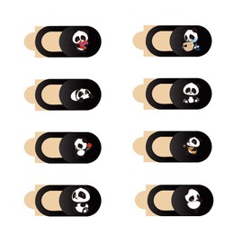 JeoPoom Panda Webcam Cover [Pack of 8], Ultra Thin Webcam Cover, Cute Panda Webcam Cover Slider, for Computer, Laptop, Smartphone, PC, Tablet, etc. (Black)