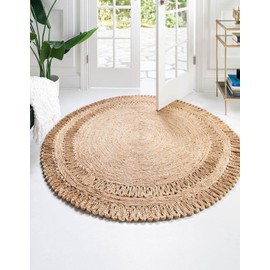 Unique Loom Braided Jute Collection Area Rug - Seema (6' 1" Round, Natural)