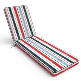 TWLEAR Outdoor Chaise Lounge Cushion for Patio Furniture 72 x 21 x 3 Inch, Water Resistant Patio Lounge Chair Cushion with Straps for Lawn Pool Furniture,Stripe Red Blue