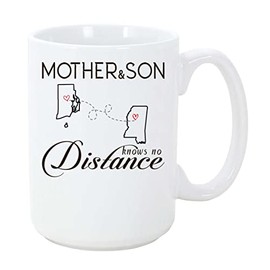 Rhode Island Mississippi Mug 15oz Long Distance - The Love Between Mother And Son Knows No Distance - Mother's Day Gift From Son State To State RI MS Mug Ceramic
