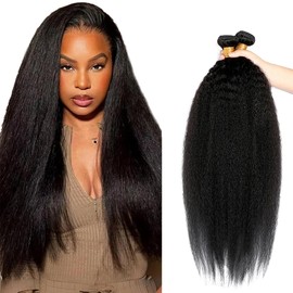 20 22 24 Inch Natural Black Color Kinky Straight Bundles 8A Grade Peruvian Virgin Remy Hair 3 Bundles Yaki Straight Hair Extensions