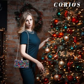 CORIOS Rhinestone Clutch for Women Shiny Evening Bag Diamond Clutch Bag Chain Shoulder Bag Elegant Shoulder Bag Small Bag for Wedding Banquet Party Prom, Black-multi-coloured, Elegant