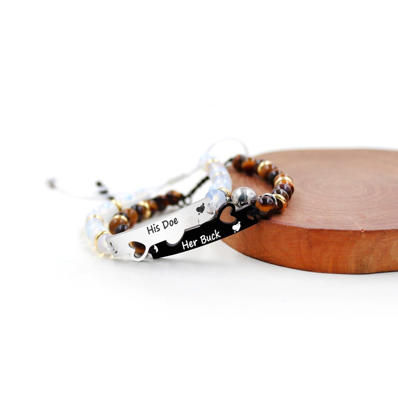 Uloveido 2 Pcs Adjustable Tiger Eye and Opal Beaded Bracelet,