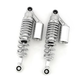 Silver & Chrome Adjustable Remote Reservoir Motorcycle Shocks - Eye To Eye - 310mm - 320mm