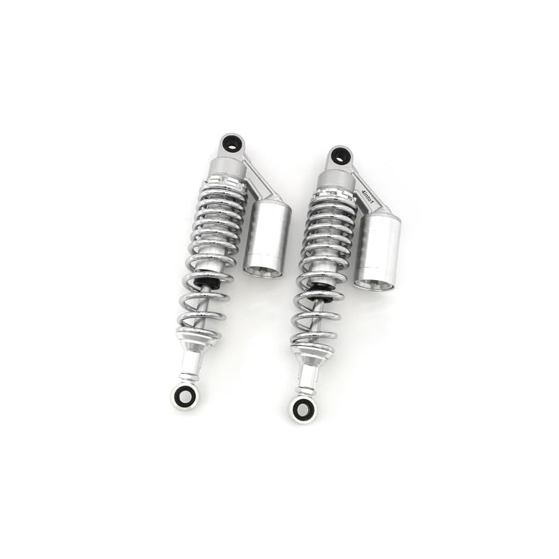 Silver & Chrome Adjustable Remote Reservoir Motorcycle Shocks - Eye