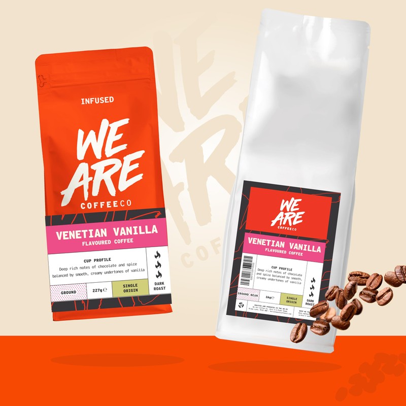 Coffee Ground, 227g Bag Italian Vanilla Flavoured Ground Coffee, Arabica,