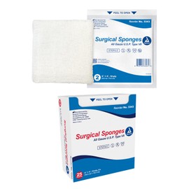 Dynarex Surgical Gauze Sponges - Absorbent Cotton Fabric with Folded Edges - Soft, Durable, Individually Wrapped Dressing - 4x4, 12-Ply, Sterile 2's - Box of 25 Pouches, 2 Sponges Per Pouch