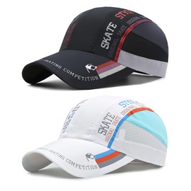 AYPOW Unisex Quick-Drying Baseball Cap, Fashionable Casual Breathable Mesh Sports Cap, Lightweight Foldable Washable Outdoor Sports Hat, Baseball Cap, Sun Hat for Men and Women, White+Black