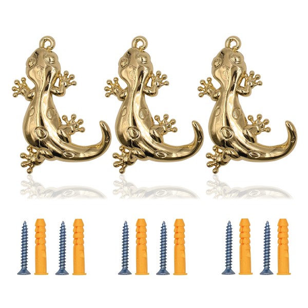 ALIWINER Gold Gecko Hooks Hanging Wall Mounted Hooks Set Decorative