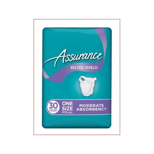 Pack of 4 - Assurance Incontinence Belted Shield Unisex, Moderate, One Size Fits All, 30 Ct