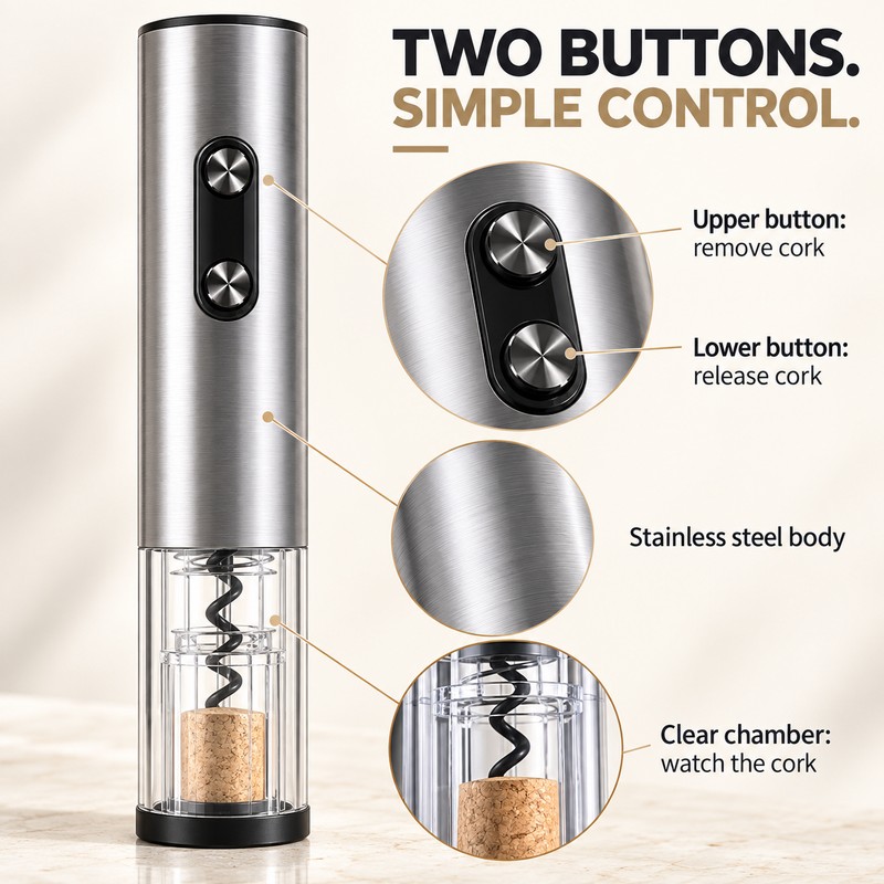 Electric Wine Opener with Foil Cutter LED Light and Dual
